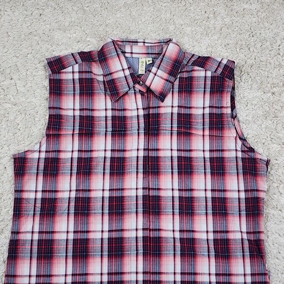 Dakini Plaid Boyfriend Shirt Womens Medium Red Stretch Hidden Pocket Vented - Picture 2 of 10